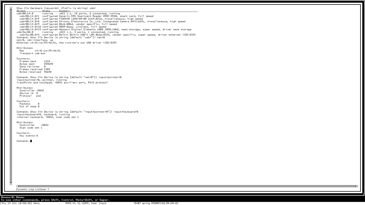 Both USB controllers, the Ethernet adapter's traffic on the runtime's CDC-ECM driver, and the keyboard and pointer, all on the runtime's drivers.